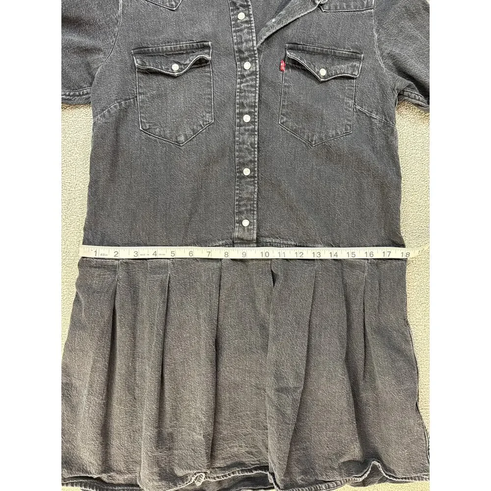 Levi's‎ Denim Dress Mirai Western Short Sleeve Pearl Snap Mini Black Size Small